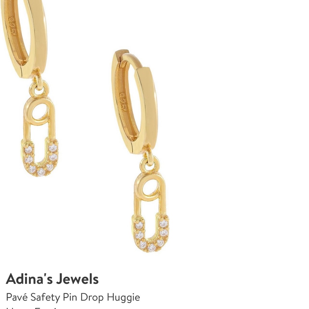 NIB Adina’s Jewels Pave safety Pin Drop Huggie Hoop Earrings